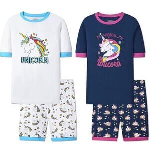 Joyond Girls Pure Cotton Summer Girls Short Sleeve 4-Piece Sleepwear 5T